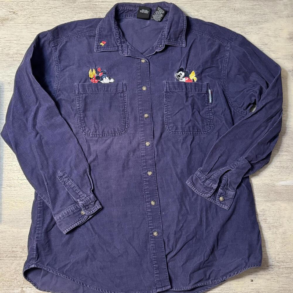 Vintage Dark Purple Corduroy Minnie Mickey Mouse Disney Shirt Size Large